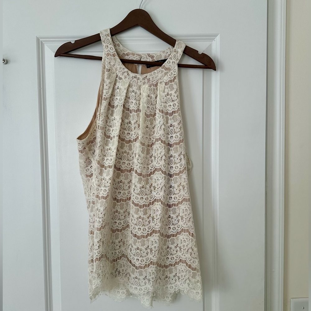 Rose & Olive Beige and Cream Lace Top